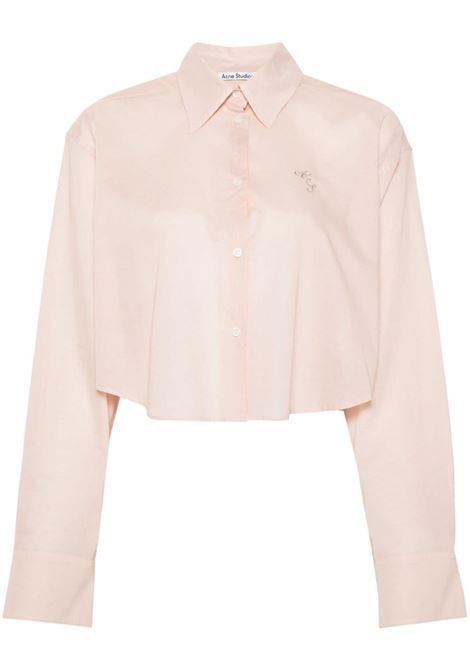 Dusty pink logo-embroidered cotton crop shirt Acne Studios - women